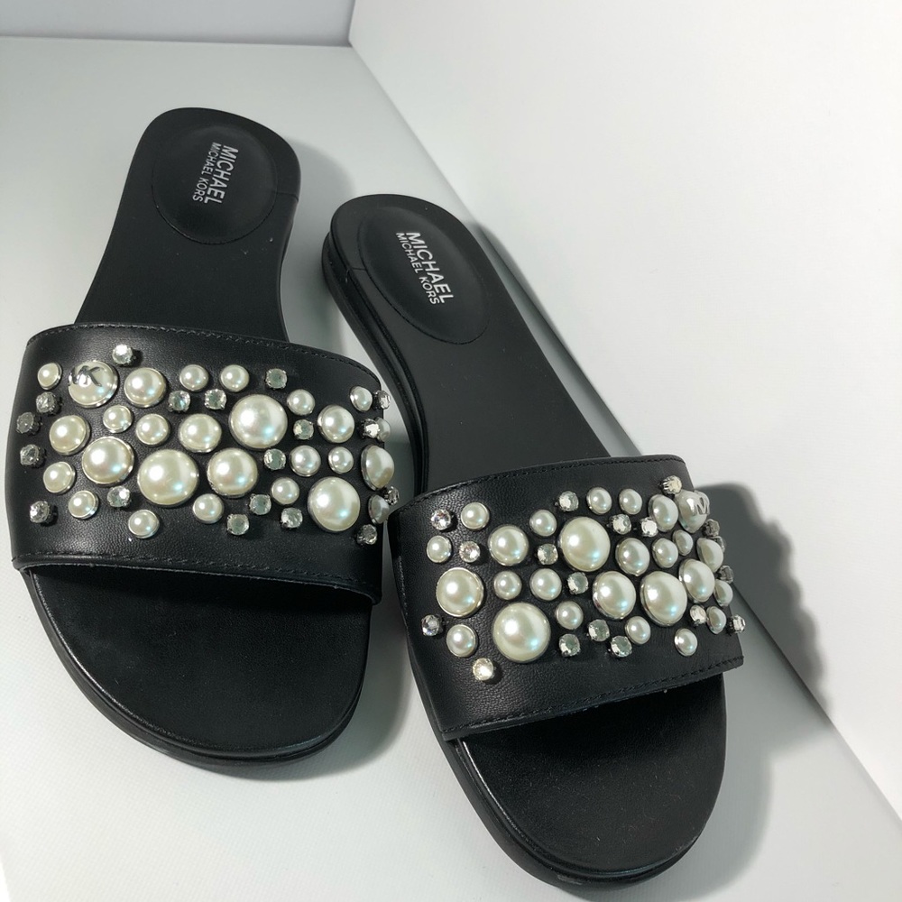 Michael Kors black sandals with pearls